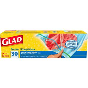 Glad Zipper Freezer Storage Plastic Bags, Gallon, 30 Count (Packaging May Vary)