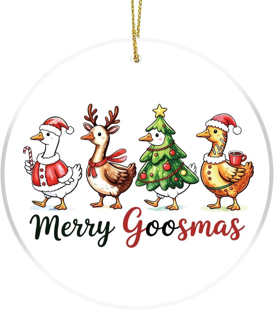 Merry Goosmas Acrylic Ornament Cute Christmas Silly Goose Lover for Xmas Tree Winter New Year Party Hanging Decorations