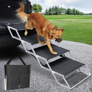 DGSL Extra Wide 4-Step Dog Ramp for Truck, SUV & Bed - Folding Steps with Non-Slip Surface, Supports Up to 250 Lbs