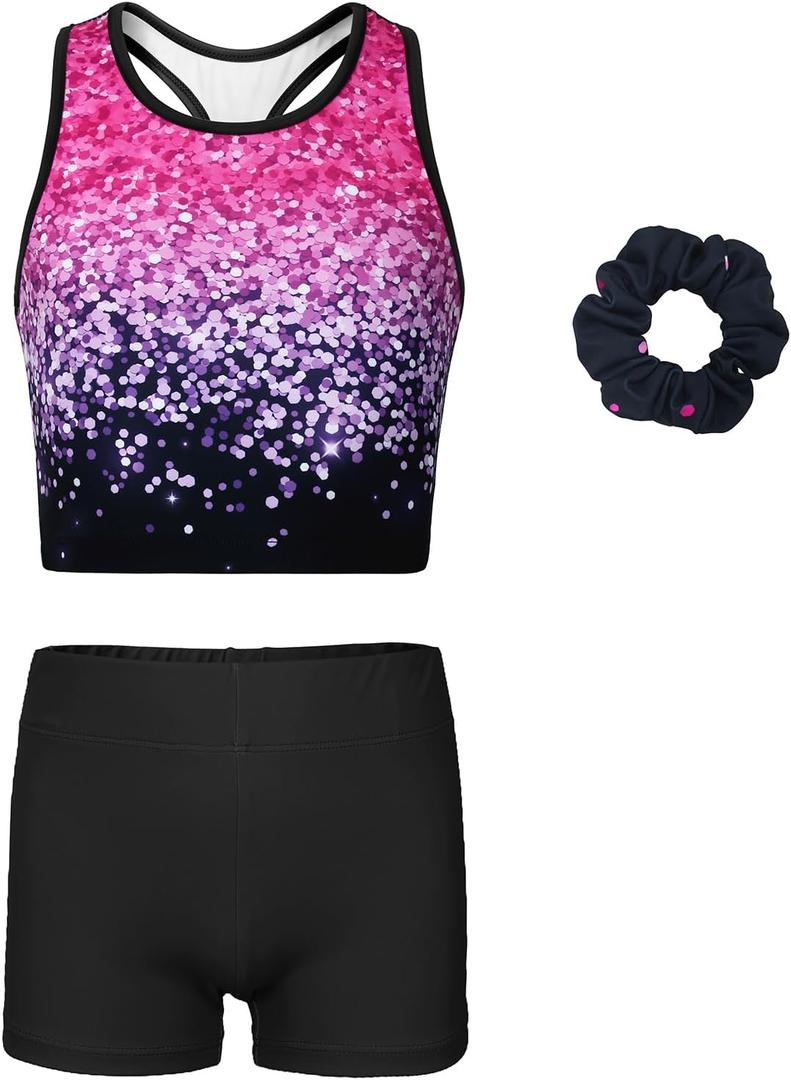 MODAFANS Gymnastics Leotards for Girls With Shorts Tumbling Dance Unitards Biketards Activewear (4-5T, Colourful Glitters)