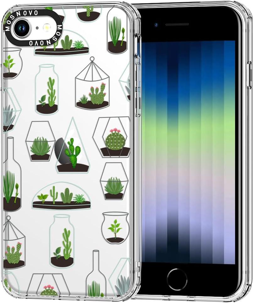 MOSNOVO Case for iPhone SE, iPhone 8 & iPhone 7, [Buffertech 6.6ft Military-Grade Drop Protection] [Anti Peel Off Tech] Clear TPU Bumper Phone Case Cover Design - Botany