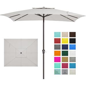 JEAREY 2-Tiers 8x10 ft Rectangular Patio Umbrellas Outdoor Table Market Umbrella w/Crank, 8 Sturdy Ribs, UV Protection Waterproof Sunproof(Fog Gray)