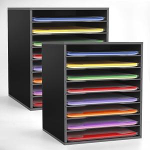Krafetto 2 Pack Scrapbook Paper Storage Organizer Rack for Holding 12 x 12 Paper Storage Pouch, 8 Large Slots Desktop Papers Organizer Holder, File Sorter for Home Office School, Black