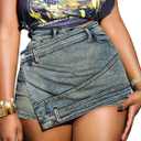 Avanova Women Denim Mini Skirt Jean Skort Sexy High Waisted Asymmetrical Stretch Short Skirts (Medium)