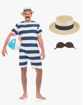 fun shack 1920s Mens Bathing Suit Costume 20s Swimsuit Halloween Costumes for Men - Extra Large
Missing Moustache