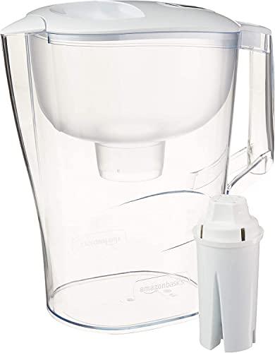 Amazon Basics 10-Cup Water Filter Pitcher, Compatible with Brita Filters, WQA & NSF Certified, Made in Europe