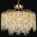 6 Light Gold Crystal Chandelier | Modern Crystal Chandeliers for Dining Room Light Fixture | Luxury Ceiling Pendant Lighting for Living Room | Bedroom | Entryway | Foyer | Staircase | Barthroom