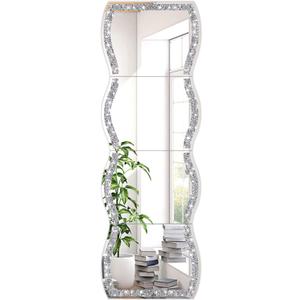 Wave Pattern Crushed Diamond Body Mirror Set - 4pcs 11x15 inch Dressing & Makeup Mirror for Decor, Gym, Door