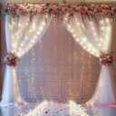 10FT x 7FT White Sheer Curtains with Lights String Tulle Curtain for Living Room Bedroom Parites Wedding Birthday Decorations 2 Panels 60" Wｘ84 L