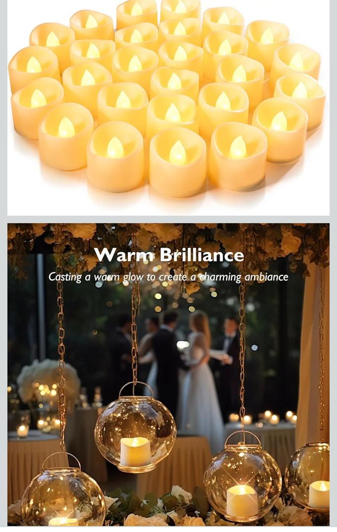 Homemory 24-Pack Flameless LED Tea Lights Candles Battery Operated, 200+Hour Fake Electric Candles TeaLights for Votive, Aniversary, Wedding Centerpiece Table Decor, Funeral, Halloween, Christmas