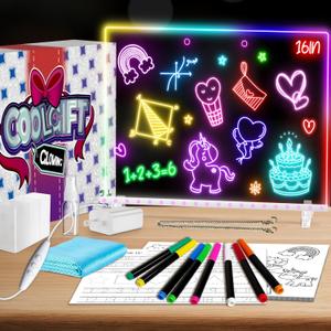 16" Led Drawing Board for Kids with 18 Tracing Pages - 4 Modes & Acrylic Led Note Board with 7 Colors, Light up Magic Boards for Art, Birthday & Valentines Day Gifts for Teenage Girls & Boys, 39PCS (White)