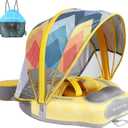 Mambobaby Float Upgrade Add Tail Baby Float with Canopy for Infant Waist Swimming Ring Swim Trainer Non-Inflatable Floats Toys with Adjustable Safety Strap (Yellow - Colorful Fish)