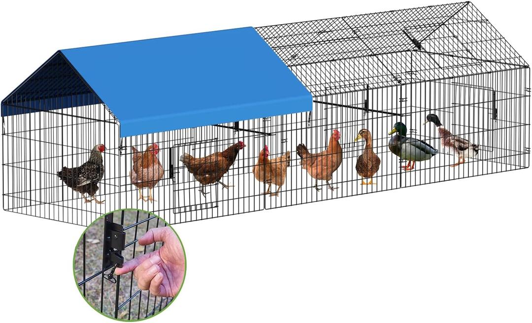 INJOPEXI Metal Chicken Coop 130"40"39" Chicken Runs for Yard with Cover Chicken Playpen Enclosure Chicken Pen Kennel Duck Coop Cage for Outdoor Backyard Farm Rabbit Dog Cat Small Animal Poultry