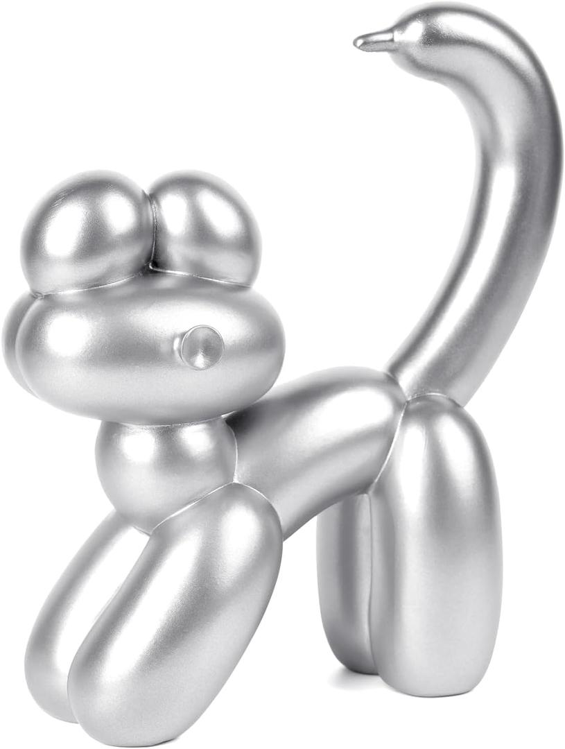 Cute Balloon Cat Decor - 7.8 Inch Handmade Modern Balloon Animal Decor, Aesthetic Room Shelves Cute Statue Home Dcor, Bedroom Sculpture Desk Whimsical Gift for Cat Lovers(Sliver) (Large, Silver)