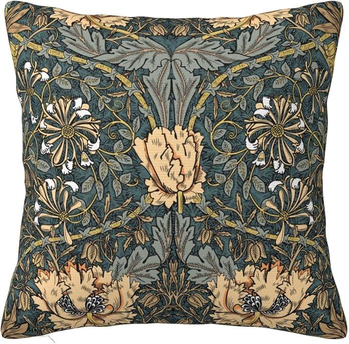 Keebik William Morris Pimpernel Design Throw Pillow Cover Soft Decorative Throw Pillowcases Cushion Case for Home Decor Living Room Bed Couch Car 18x18 Inch