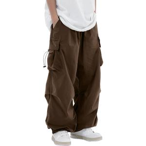 PLEPAN Mens Baggy Cargo Pants Loose Fit Casual Parachute Pants Elastic Waist Drawstring Streetwear Joggers Sweatpants (X-Large, Dark Brown)