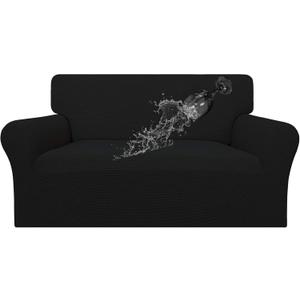 Easy-Going 100% Waterproof Loveseat Couch Cover, Dual Waterproof Sofa Cover, Stretch Jacquard Sofa Slipcover, Leakproof Furniture Protector for Kids, Pets, Dog and Cat (Loveseat, Black)