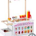 VEVOR 20+ PCS Accessories, Pretend Play Ice Cream Shop Kitchen Food Toys with Ice Cream Cone & Popsicle, Awning & Freezer, Storage Drawers & Flipping Menus, For Kids Aged 3-7