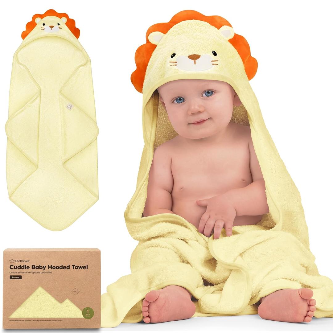 KeaBabies Hooded Baby Towel for Newborn - Viscose Derived from Bamboo Large Baby Bath Towels with Hood for Boys, Girls, Toddler, Extra Absorbent & Soft Newborn Bath Essentials (Lion) (Regular 35x35, Lion)