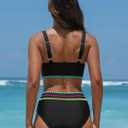 popvil High Waisted Bikini Set for Women Two Piece Tummy Control Swimsuit Color Block Bathing Suit Beach Vacation 2026 XL