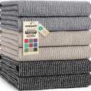 Mordimy Premium Kitchen Towels 6 Pack (18 x 28 Inches, Grey/Khaki/Black), Large Cotton Flat & Terry Kitchen Hand Towel, Super Absorbent Tea Dishtowels Set with Hanging Loop