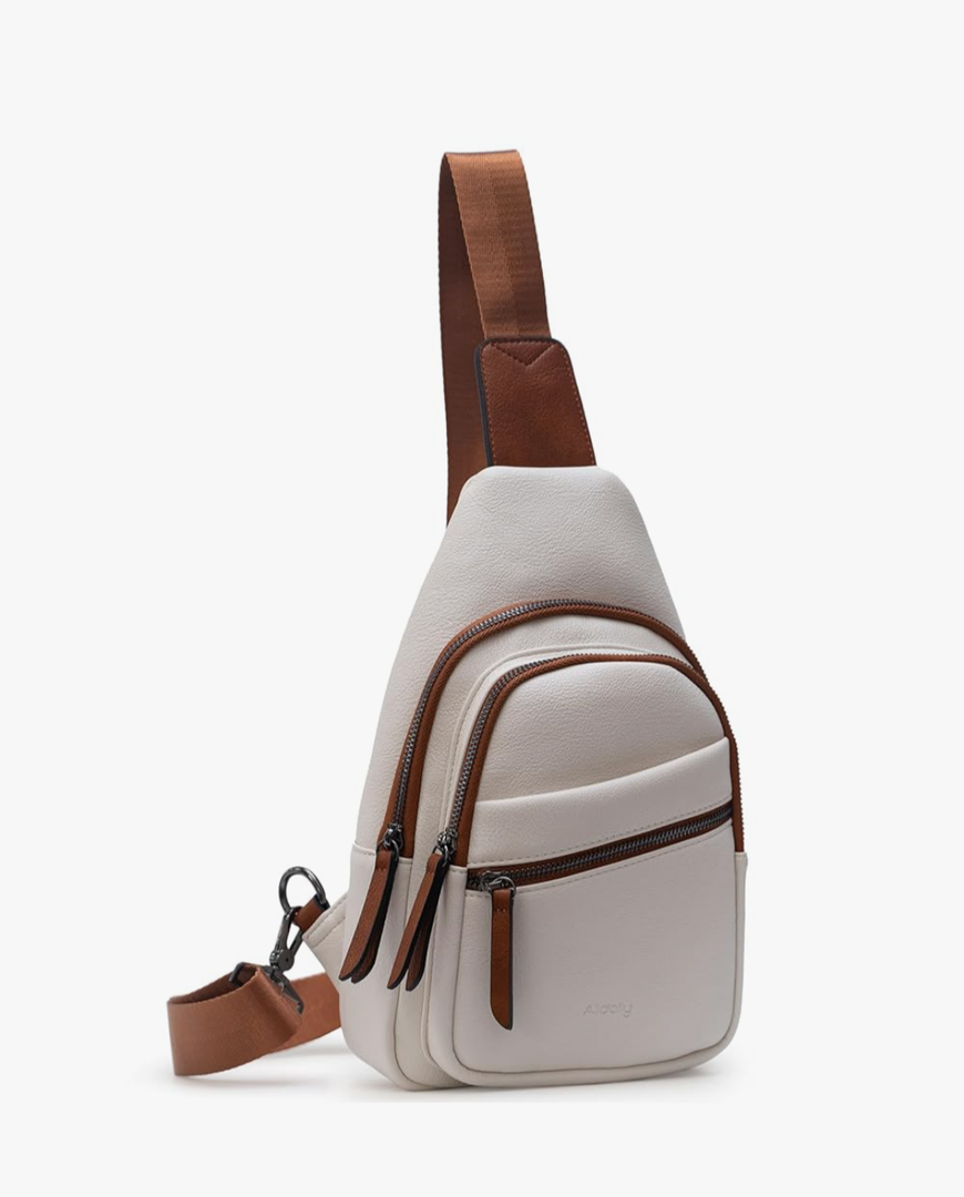 Alldaily Large Sling Bag for Women Crossbody Purse Leather Fashionable Trendy Chest Bag for Travel, Fanny Pack (White)