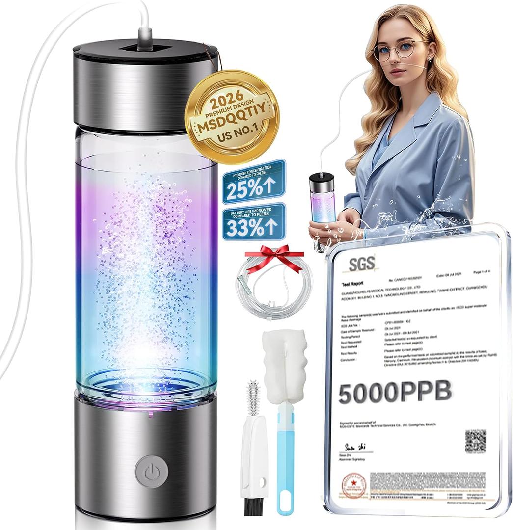 6.0 Upgrade Hydrogen Water BottleNO.1-24-Hour Hydrogen Lock hydrohealth Hydrogen Water0 Chlorine, 0 Ozone-SPE PEM Technique Professional Leak Prevention, Double Hydrogen Content - Silver