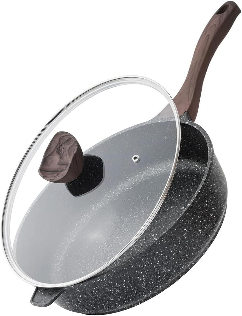 Kordisen Nonstick Deep Frying Pan with Lid, 10 Inch Non Stick Skillet, Saute Pan for Cooking, Healthy Induction Cookware, PFOA Free (Classic Granite)