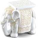 Leinuosen Elephant Garden Stool 16.5 Inch - Resin Elephant Side Table & Plant Stand, Indoor Outdoor Decorative Accent Table for Patio Balcony Living Room, Bohemian Home Decor Gift(White Color)