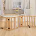 YOCAN Non-Painted Wooden Freestanding Dog Gates for The House,Doorways, Stairs,Wood Dog Fences Indoor Pet Gate,Step Over Fence-3 Panels L:69" H:16.9"