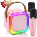 Kinglucky Mini Karaoke Machine for Kids, Top Birthday Gift Pick for Girls Ages 3, 4, 5, 6, 7, 8, 9, 10, 11, 12 Years Old, Kids' Personal Video Players Accessories with 2 Mics Valentines Day Gifts Pink