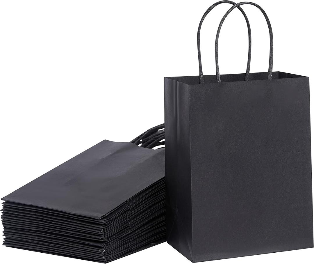 SUNCOLOR 25 Pieces 6" Mini Goodie Bags Small Black Gift Bags with Handle for Party Favor Bags (Black)