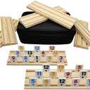 Rummy Cube 8 Player Edition with 8 Wooden Racks, Rummy Cube Game with Case 8 Players with Portable Case 214 Tiles Rummy Cube Travel Game Set for Family Adults Kids