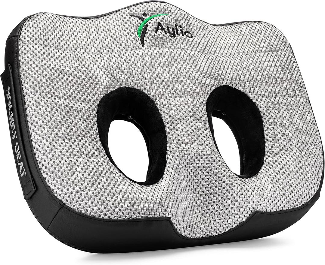 Aylio Socket Seat Cushion for Sit Bone and Back Pressure Relief, Butt, Tailbone, Hip, Hamstring, Posture Support - Firm Memory Foam Comfort Ischial Tuberosity Pillow for Desk Chair or Car