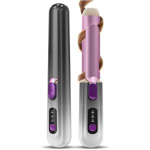 Youbella Cordless Curling Iron, 8000mAh Travel Hair Curler, Portable Heated Wand with Protective Cover & Gloves, USB Rechargeable for Big Waves, 1.35” Wireless Hair Styling Tool, Negative Ions, Gray