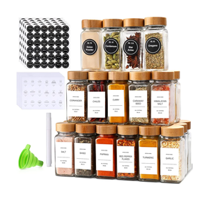 DIMBRAH Spice Jars with Label 24Pcs,Seasoning Containers,Glass Spice Jars with Bamboo Lids,Kitchen Essentials,Spices Container Set,Kitchen Set,Seasoning Organizer,Spice Rack Organizer for Cabinet