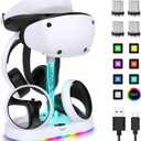 FASTSNAIL Charging Stand for PlayStation VR2, Multifunction Vertical PS VR2 Headset & Sense Controllers Charge Dock Station with 10 RGB Light Modes of Memory, for PS5 VR2 Accessories (RGB Base)