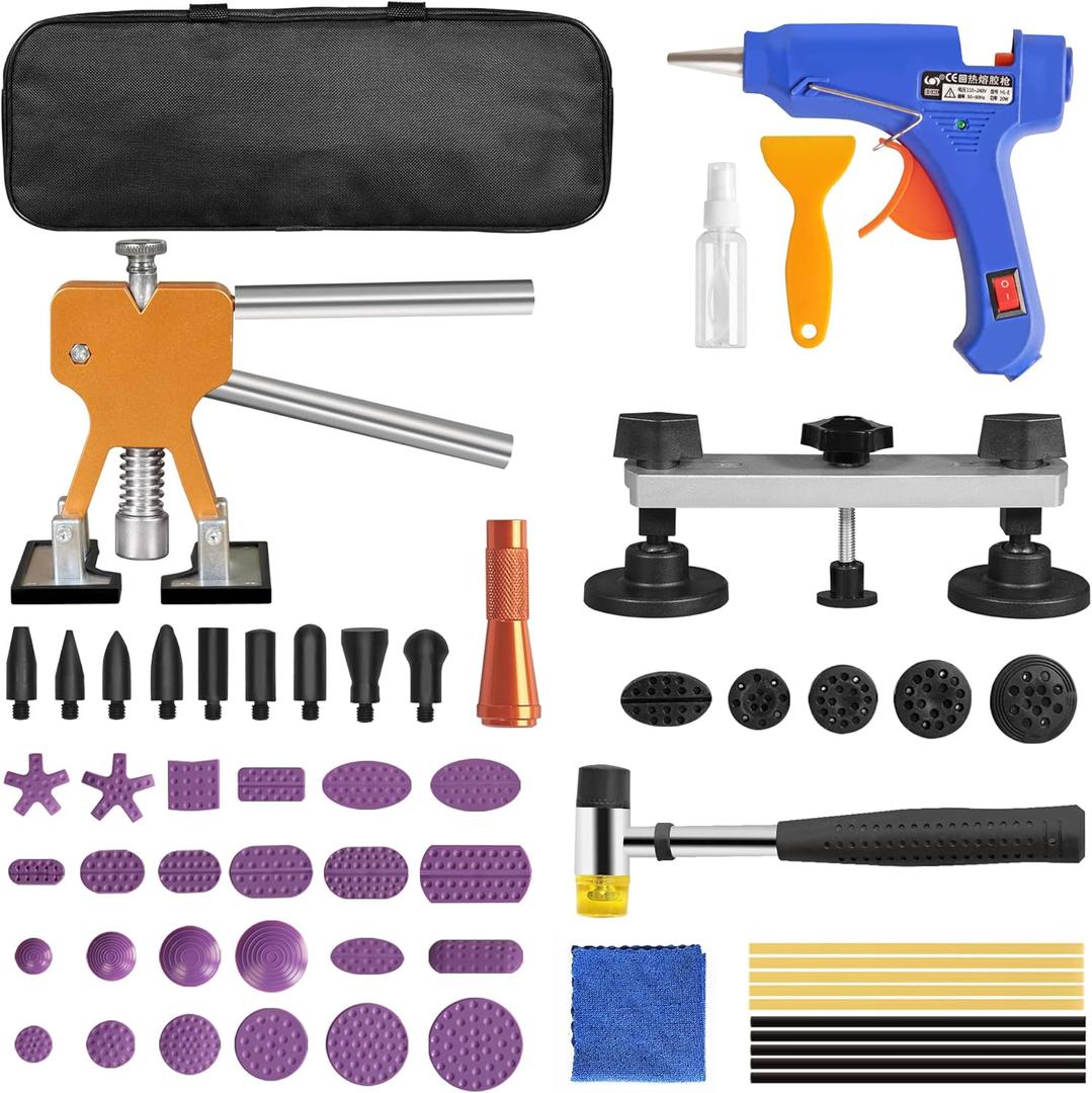 YELLOW JACKET Car Dent Puller Kit Paintless Dent Removal Tool for Car Auto Body Repair Kit with Bridge Puller, Golden Lifter