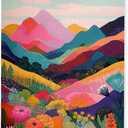 HEYJEEPER Colorful Landscape Wall Art, Vibrant Mountain & Floral Nature Poster, Boho Abstract Wall Hanging Decor,Colorful Landscape Wall Artfor Living Room, Bedroom, Office 18.5x14Inch
