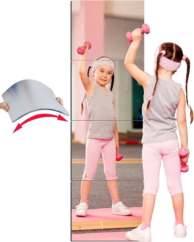 Unbreakable Full Length Wall Mirror Cheap,Over The Door mirror,Extra Thick 1/8",56"x14" 4Pcs 14"x14",Made Of Shatterproof Plexiglass Acrylic,Long Mirrors For Bedroom Closet,Workout For Home Gym Body