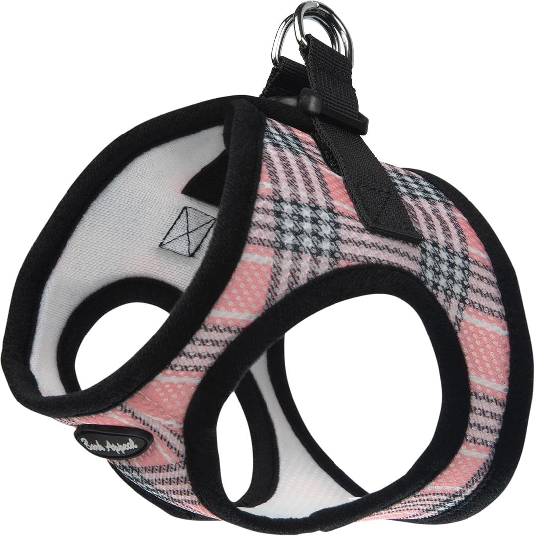 Bark Appeal Pink Plaid Step-in Dog Harness for XS to Small Sized Pets  Updated Sizing, Re-Measuring is Essential  Soft Vest Harness  Anti-Choke with Adjustable Strap & Heavy Duty Clip  S (S (12-13.5 Chest))