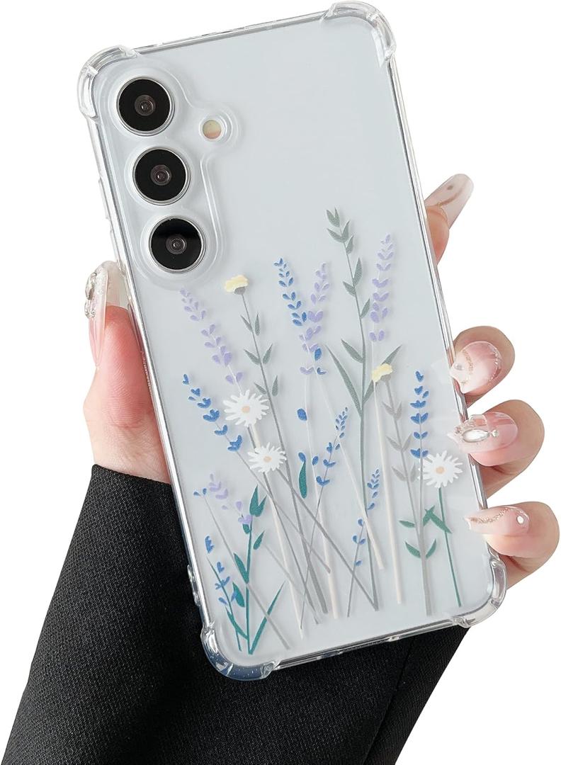 ZTOFERA for Samsung Galaxy S25 FE Case Clear Cute Flower Pattern for Women Girls Protective Shockproof Slim TPU Bumper Phone Cover for Samsung S25 FE Case, Lavender