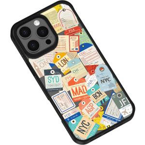 Compatible for iPhone 14 Pro Case with Magsafe,Cute Chic Boarding Pass Stickers Prints - AirTags Label Pattern Clear Shockproof Phone Case Cover-Travel Lover