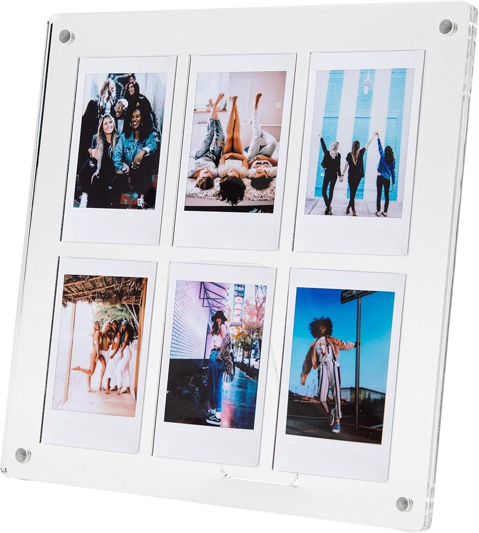 SOKYND UPC 9369998054312 The Happy Frame Clear Acrylic Floating 8x8 Frame with Polaroid Instax Collage frame insert, Multi-Functional Free-Standing and Magnetic for Refrigerator