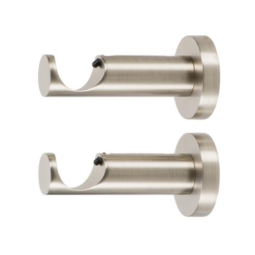 Ivilon Ceiling or Wall Mount Curtain Rod Brackets Holders for Curtain Rods of 7/8 and 1 Inch Diameter. Set of 2. Color Brushed Nickel