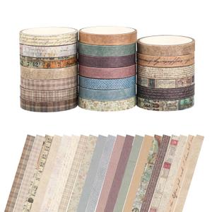 Abeillo 20 Rolls Vintage Washi Tape, 9.8ft Long/Roll Neutral Washi Tapes Set, Adhesive Masking Tape for Scrapbooking Supplies, Planners, DIY Crafts and Gift Wrapping