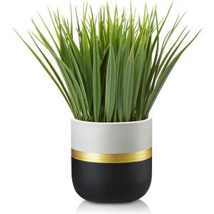 Hollyone Artificial Plants Small Faux Plant Decor Fake Potted Plant Faux Plants in Pots Fake Grass Pot for Home Table Office Desk Room Bathroom House Indoor Decorative Gifts