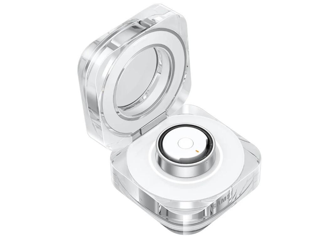 Samsung Galaxy Ring Charging Cradle Portable Charger for Fitness Ring, Crystal-Clear Case, Protective Cover, 3A Cable Included, Charge On-The-Go, EP-QQ505CWEGUS, Size 5