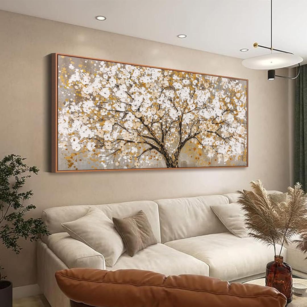 Framed Wall Art Print Gold Tree Of Life Modern Artwork Canvas Painting Gold Tree Pictures Wall Art Decor For Living Room Bedroom Dining Room Home Office Decor 20" X 40"