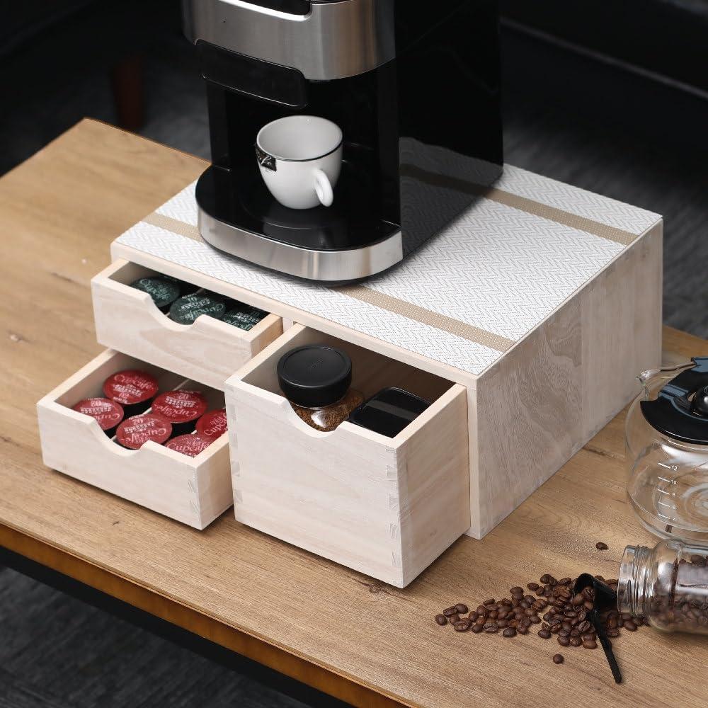 DDYURI Kitchen Storage Organizer with 3 Drawers for Coffee Brew K Cup/Coffee Pod Holder - Office Organization Drawer for Desk, Multi-Purpose Mini Wood Cabinet Countertop Stand Shelf CF2D3C White